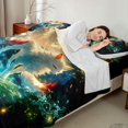 thumbnail image 4 of Manfei Fantasy Kitsune Queen Sheet Sets for Home, Forest Water Bed Set for Office, Green White Red 4-Piece, 1 Flat Sheet, 1 Fitted Sheet and 2 Pillowcases, 4 of 6