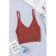 thumbnail image 4 of ABPHQTO Camiseta sin mangas de punto recortada con tirantes de espagueti acanalado marrón para mujer, 4 of 5