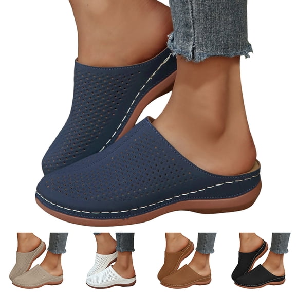Dakaela Clogs for Women Slip on Mules Comfortable Walking Closed Toe Sandals Arch Support Wedge Casual Summer Shoes Size 6-10 Black