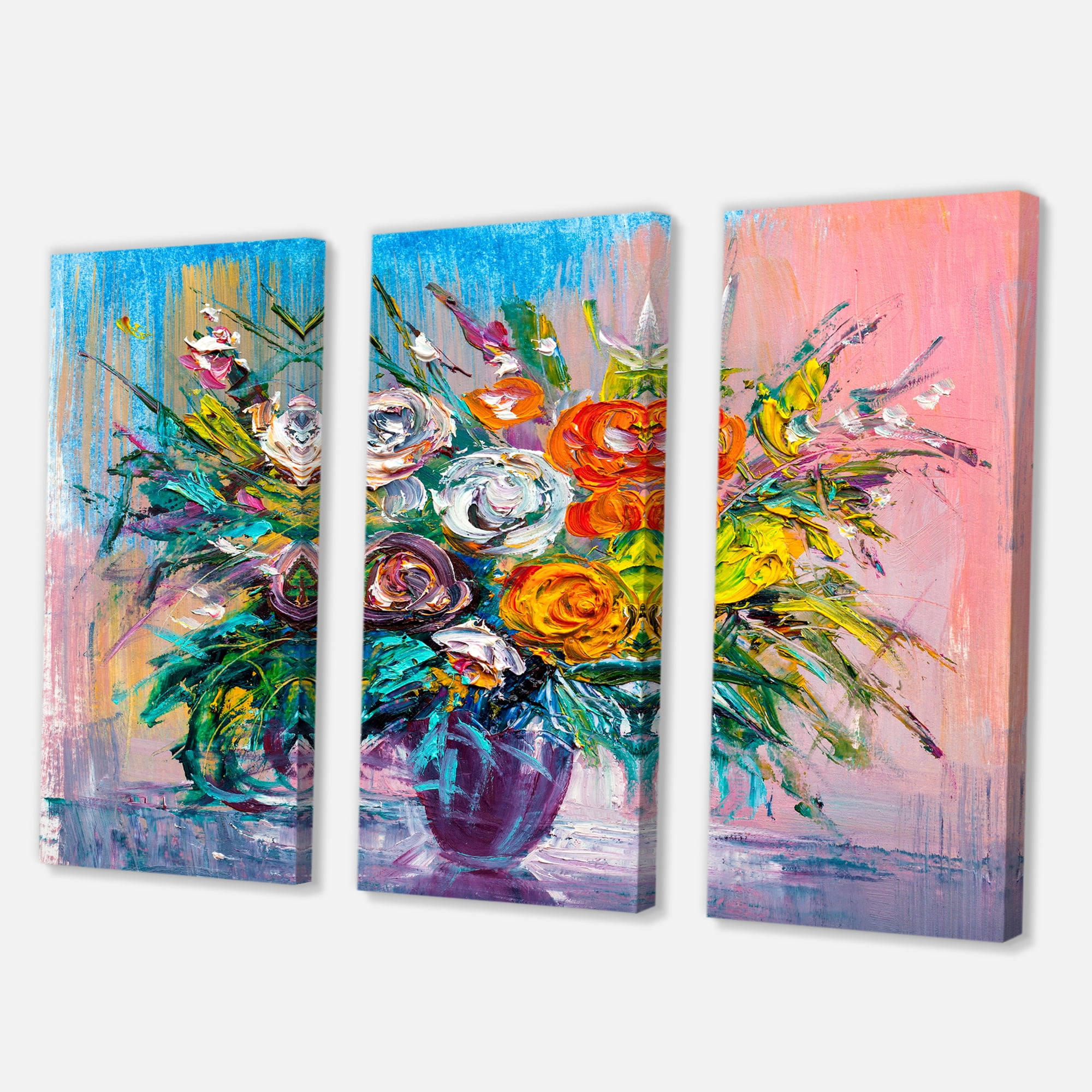 Bouquet Of Vibrant Colored Flowers 28 in x 36 in Painting Canvas Art Print, by Designart