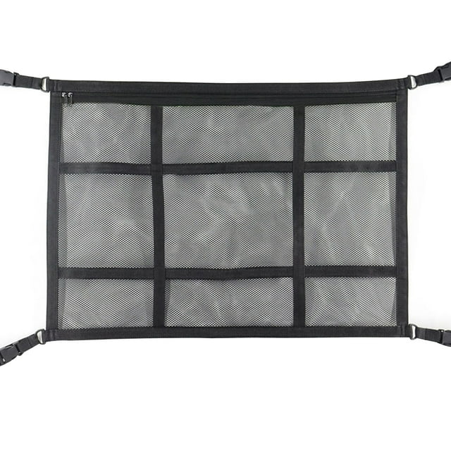 Graflsoa Upgraded Double Zipper Car Ceiling Storage Net for Clothes, Blankets, and More - Durable Polyester, Easy Installation, Space-Saving Design (Black, 54x80cm)