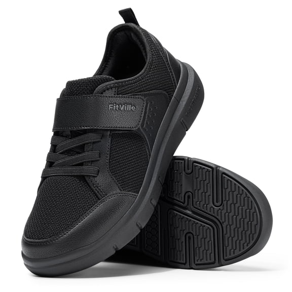 FitVille Men's Wide Fit Hook&Loop Walking Shoes Slip-Resistant Casual Shoes For Foot Pain Relief