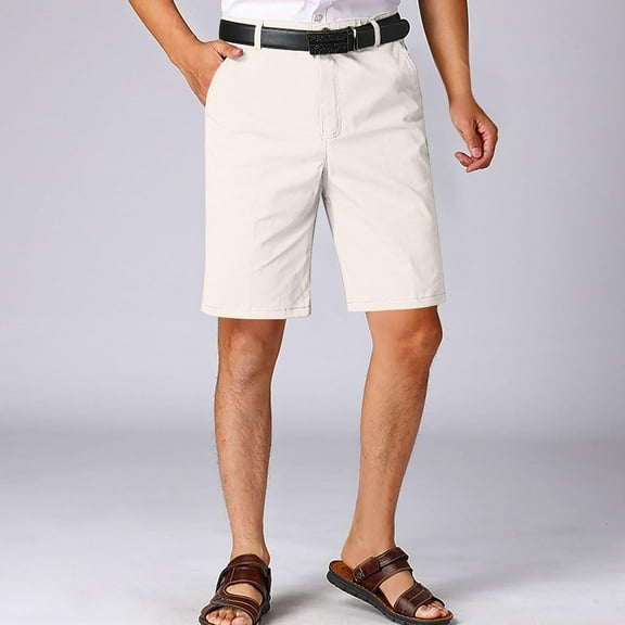YUSIM Mens Chino Shorts with Pockets- Casual Cotton Summer Flat Front Shorts Beige Size 28