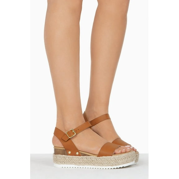 Soda Clip Topshoe Avenue Women's Open Toe Ankle Strap Espadrille Sandals (Cognac-CLP, 6)