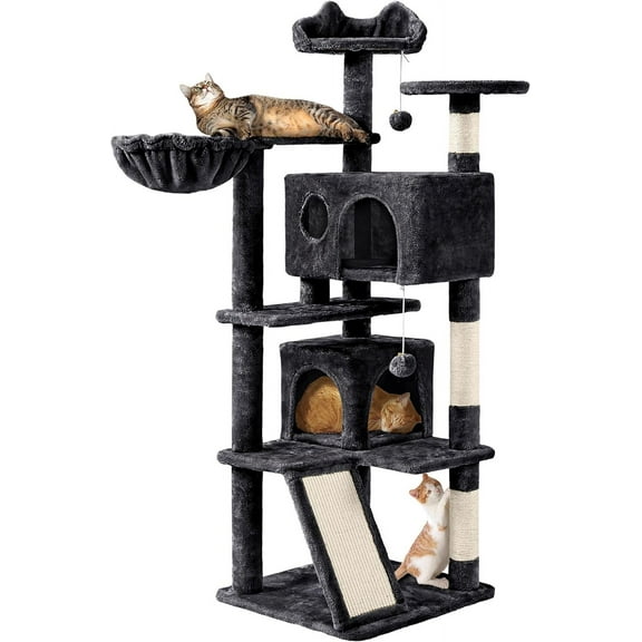 ZYPPP Multi-Level Cat Tree for Indoor Cats Cat Tree Tower for Large Cats with Sisal-Covered Scratching Posts, Condo, Stable Cat Tower, Cat Furniture Play Center for Indoor Cats Activity Graphite Gray