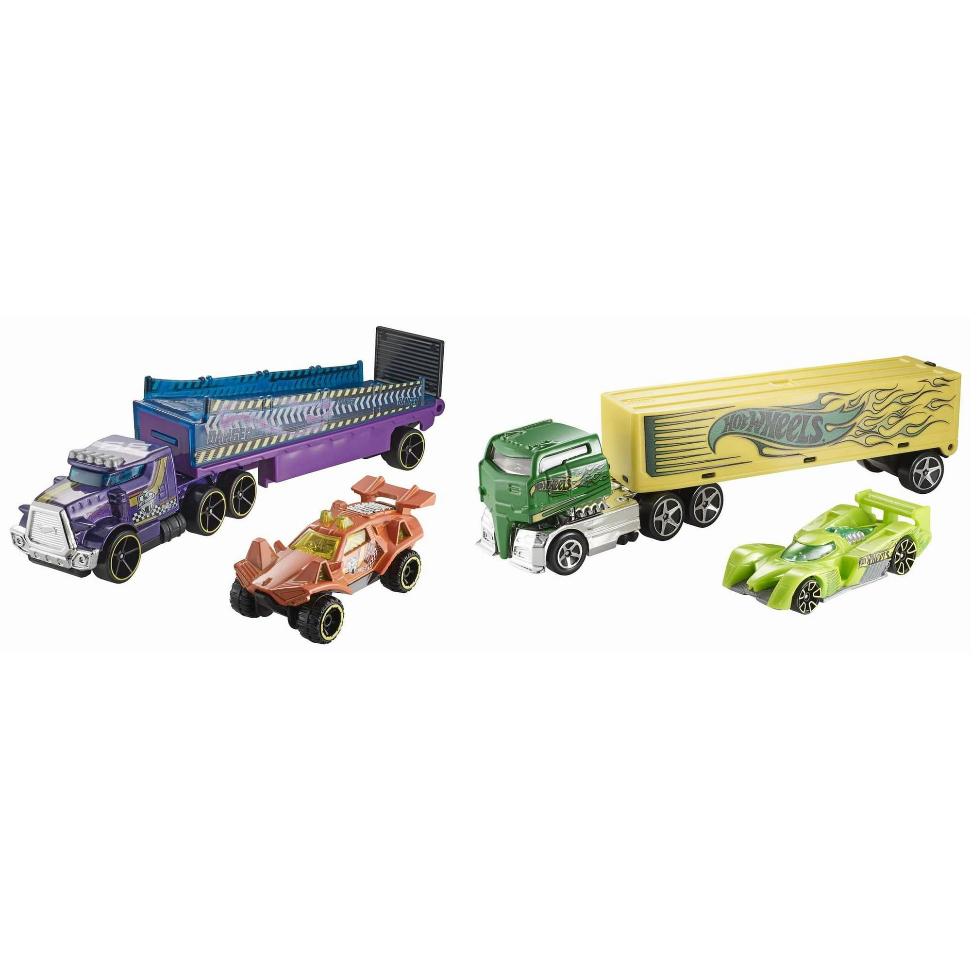 Hot Wheels Super Rigs, 1:64 Scale Toy Car and Matching Transporter