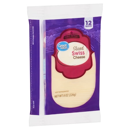 Great Value Deli Style Sliced Swiss Cheese, 8 oz, 12 Count