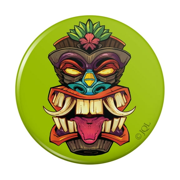 Tiki Heads Island Tropical Hawaii Pinback Button Pin