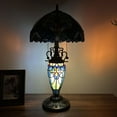 thumbnail image 6 of Tiffany Table Lamp Green Blue Stained Glass Shade And Base LED Bulbs Included Liaison Lamp for Living Room Bedroom Bedside 12"W*12"D*22"H, 6 of 8