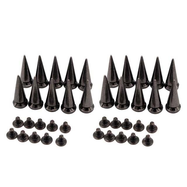 20 juegos de tachuelas de metal negro para bolsa, cono punk, puntos, remaches, artesanía en cuero, bricolaje Macarena Cono Stud Rivets