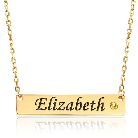 Personalized Name Plate Bar Necklace with Simulated Birthstone Engraved Initial Nameplate Pendant Custom