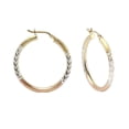 thumbnail image 5 of LeCalla 925 Sterling Silver Jewelry Three-Tone Diamond-Cut Hoop Earrings for Women and Teen 35MM, 5 of 7