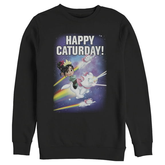 Men's Ralph Breaks the Internet Happy Caturday Sweatshirt Black 2X Large