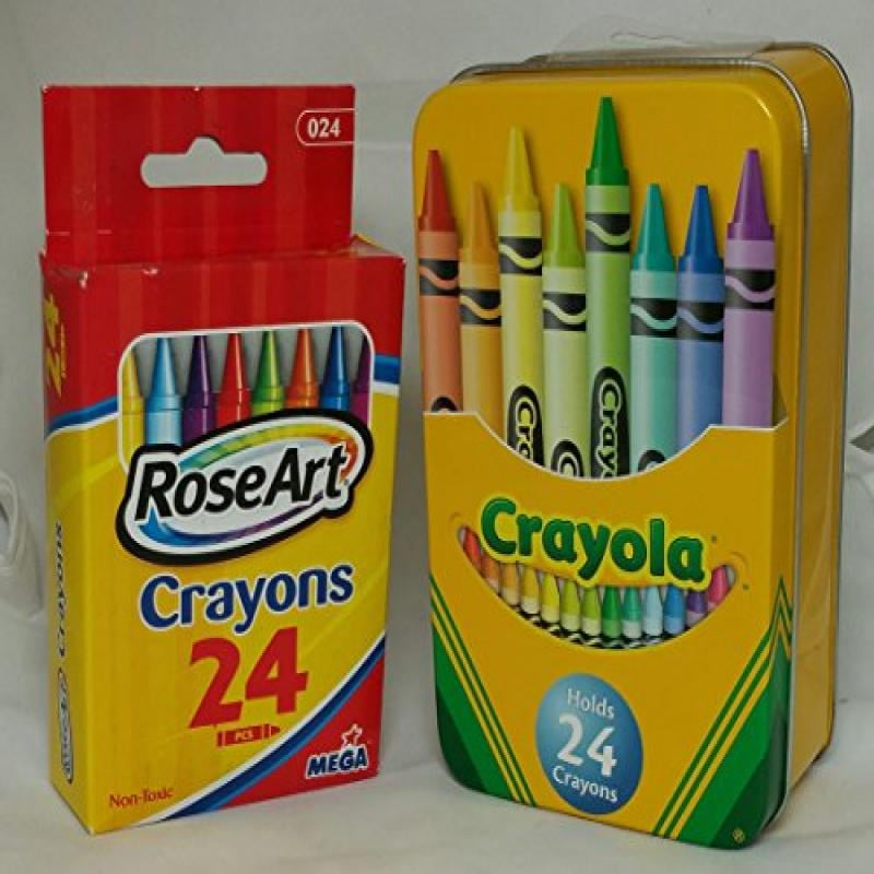 Crayola Storage Tin Storage Box and Box of 24 Rose Art Crayons