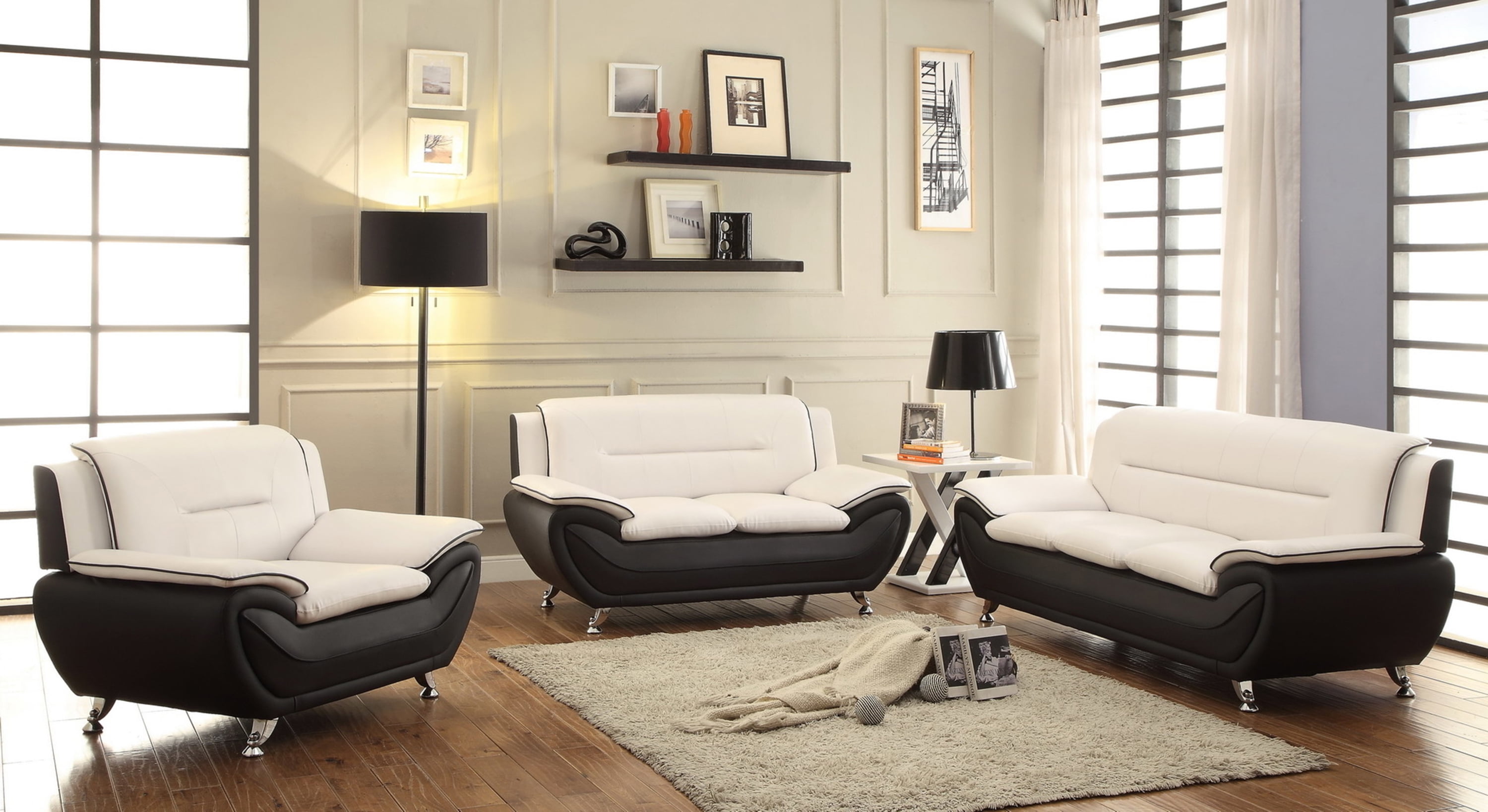 Norton BeigeBlack Faux Leather 3 PC Modern Living Room 