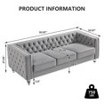 thumbnail image 2 of HUMEHA 83 Inch Gray Velvet Tufted 3‑Seat Sofa, Square Arms with Button Detail, Nailhead Trim, Crystal Acrylic Legs for Living Room, Bedroom, 2 of 8