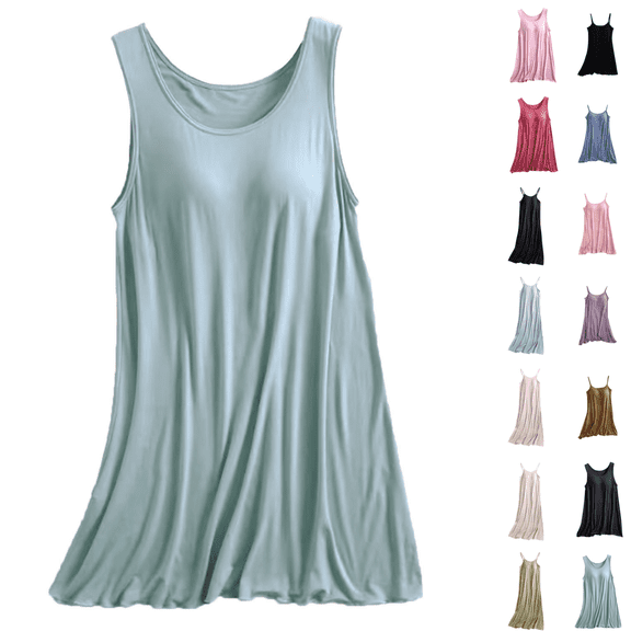 Utoimkio Women's Sleeveless Nightgown Padded Built-In Bra Tummy Control Tank Tops Mid Nightdress Summer Comfy Sleepwear Size M-2XL