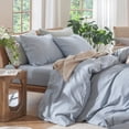 thumbnail image 6 of MooMee 100% Washed Cotton Duvet Cover Set Twin Size Linen Like Textured Breathable Lightweight Soft 2-Piece (Cornflower Blue, 68"x90"), 6 of 7