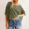 thumbnail image 2 of Womens T Shirts Ladies Oversized Cropped Summer Casual Short Sleeve Loose Fit Tee Tops Oversized Tshirts Green S, 2 of 4