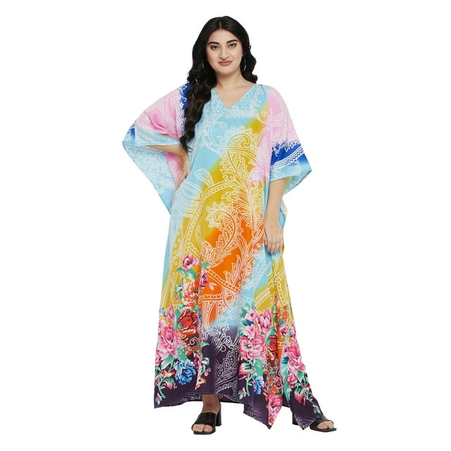 Oussum Kaftan Décontracté pour Femmes Grande Taille en Polyester Imprimé, Kimono de Couverture, Robes Maxi pour Dames et Filles