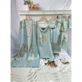 thumbnail image 3 of 4pcs Elegant Floral Print Pajamas Set, Long Sleeve Robe + Cami Dress + Cami Top + Ruffle Hem Shorts, Women's Loungewear & Sleepwear, 3 of 5
