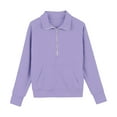 thumbnail image 5 of Ulanda Girls Half Zip 2 Piece Sweatsuits Pullover tops for Teen kids Sweatshirts and Jogger Sweatpants Sweat Set Thumb Hole (Purple, 11-12 Years), 5 of 6
