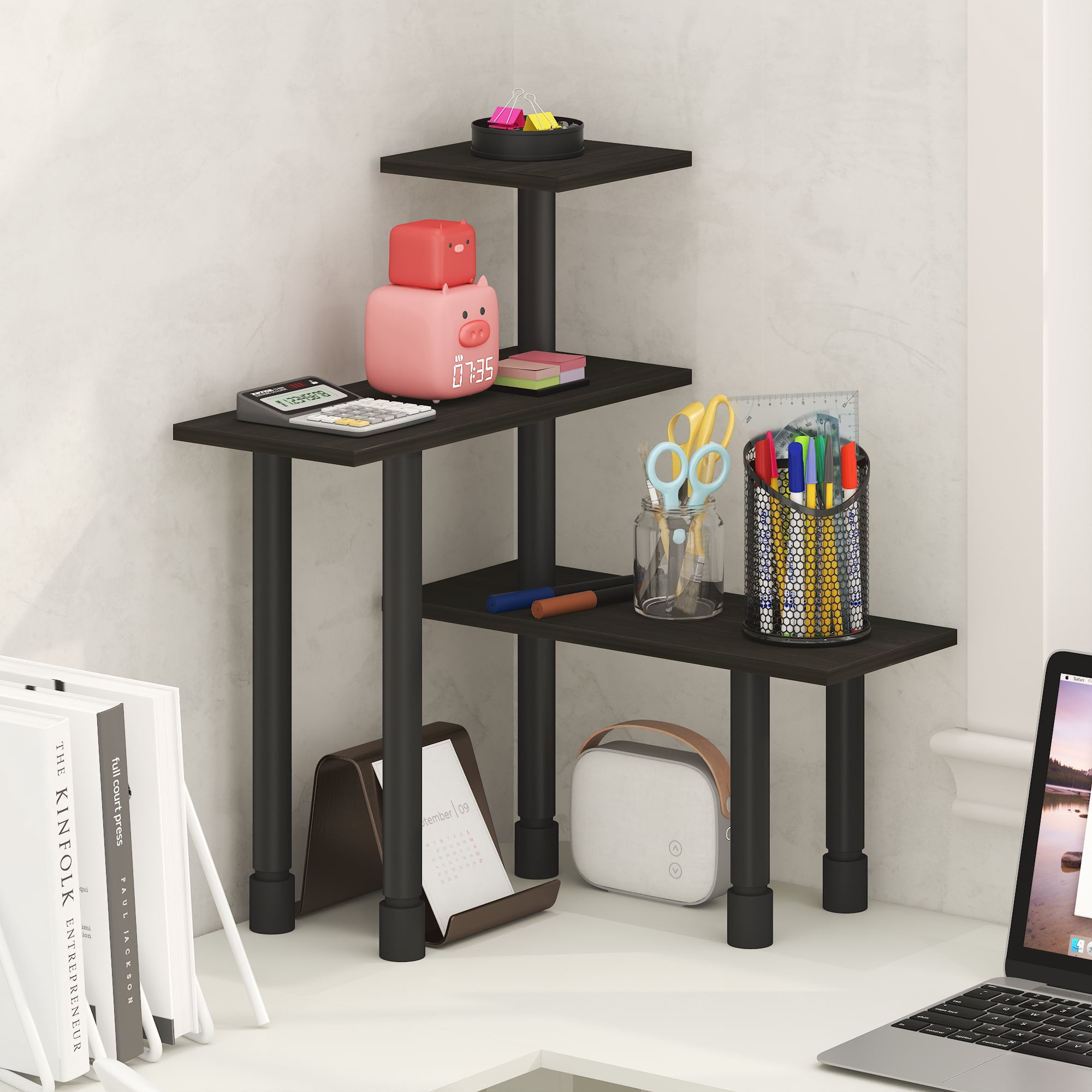 Furinno TURN-N-TUBE 3-Tier Adjustable Desktop Organizer. Espresso