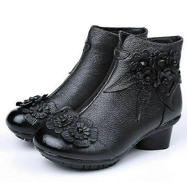 Vintage Boots Genuine Leather Ankle Boots New Winter Women Warm Shoes Soft Non-Slip Bottom Soles