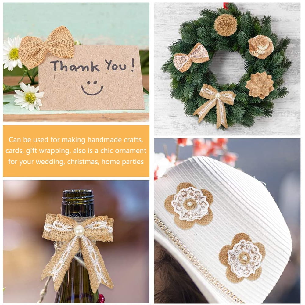 AMERTEER 24PCS Handmade Burlap Flowers Set, 8 Styles Natural Rustic Burlap Flowers Craft Burlap Lace Pearl Bowknot Great for Wedding Home Decoration Christmas Party DIY Craft Bouquets