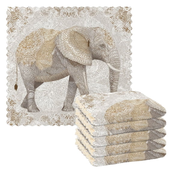 6 Pieces of Kitchen Towels 11x11Inch Kitchen Dish Cloths Kitchen Dish Towels Reuseable Cleaning Cloths Wise Elephant Illustration