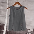 thumbnail image 3 of Smsaxvxz Womens Cotton Linen Tank Tops Summer Fashion Crew Neck Sleeveless Casual Solid Loose Slit Hem Button Shirts, 3 of 5