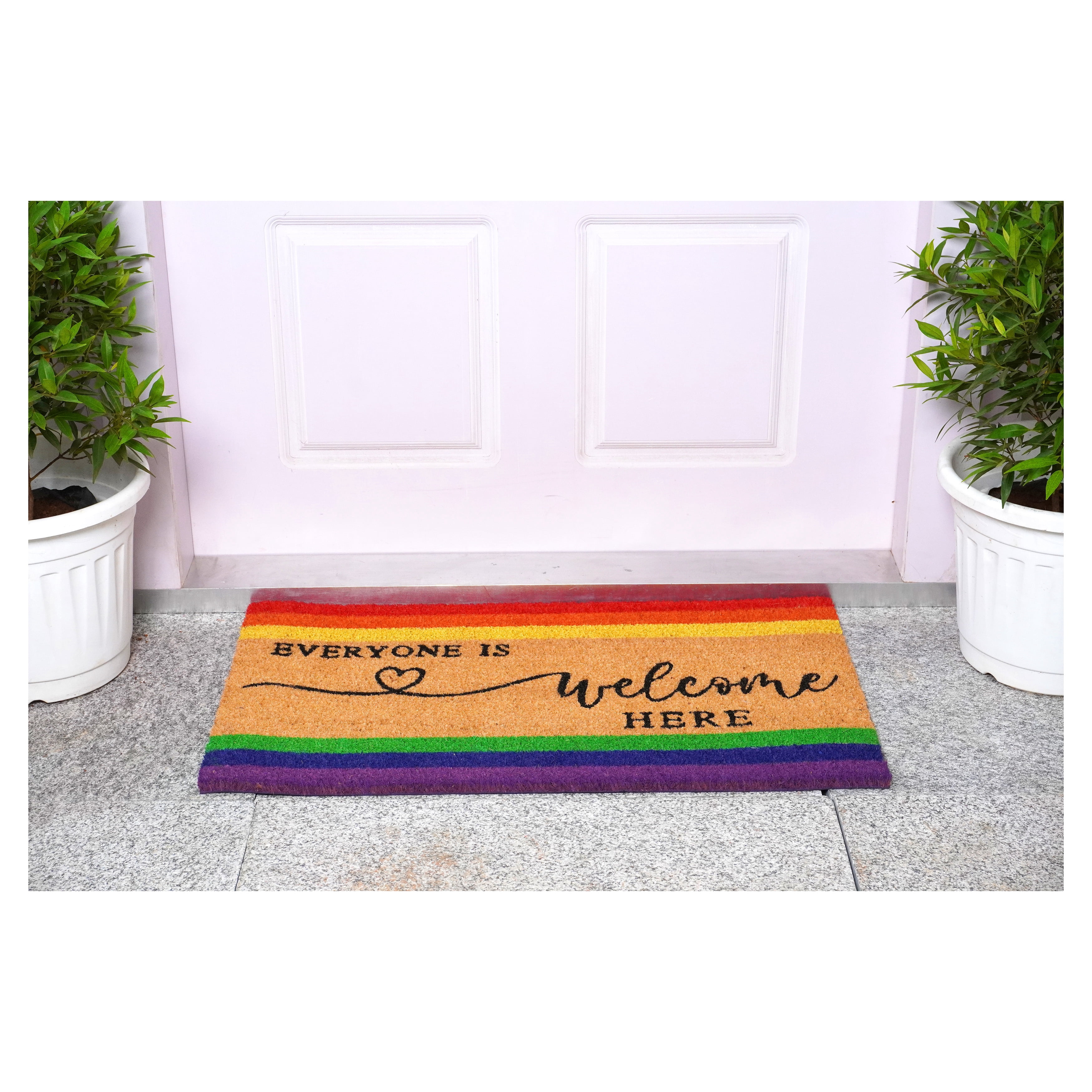 Calloway Mills 107832436 24 x 36 in. Coir & Vinyl Everyone is Welcome Here Rectangular Doormat - Multi Color