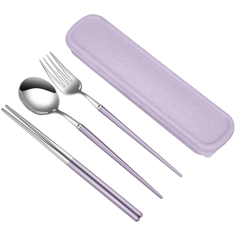 3 Pcs 304 Stainless Steel Tableware Set Portable Chopsticks Spoon Fork Set Outdoor Camping Cutlery Set Travel Dinnerware with Cas