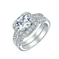 thumbnail image 2 of Bling Jewelry Womens 2CT Cushion Cut CZ Engagement Ring in .925 Sterling Silver with Three-Sided Double Pave Band, 2 of 7