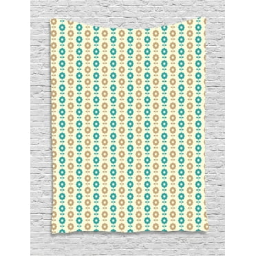 Brown and Blue Tapestry, Abstract Daisy Flowers Nostalgic Simple Graphic Motifs Garden, Wall Hanging for Bedroom Living Room Dorm Decor, 40W X 60L Inches, Ivory Teal and Pale Brown, by Ambesonne