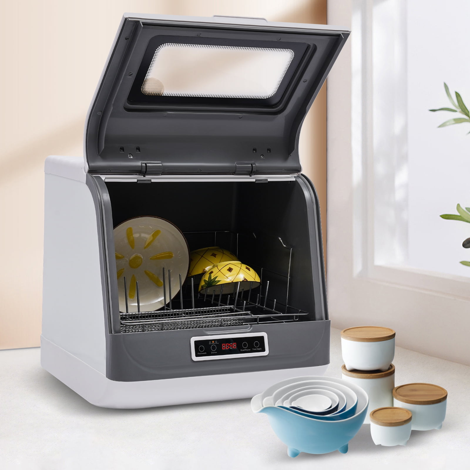 Compact Tabletop Dishwasher - Portable, Energy-Efficient, with 360° Full-Spray, Three Washing Modes, and Hot Air Drying for Small Homes, RVs & Apartments