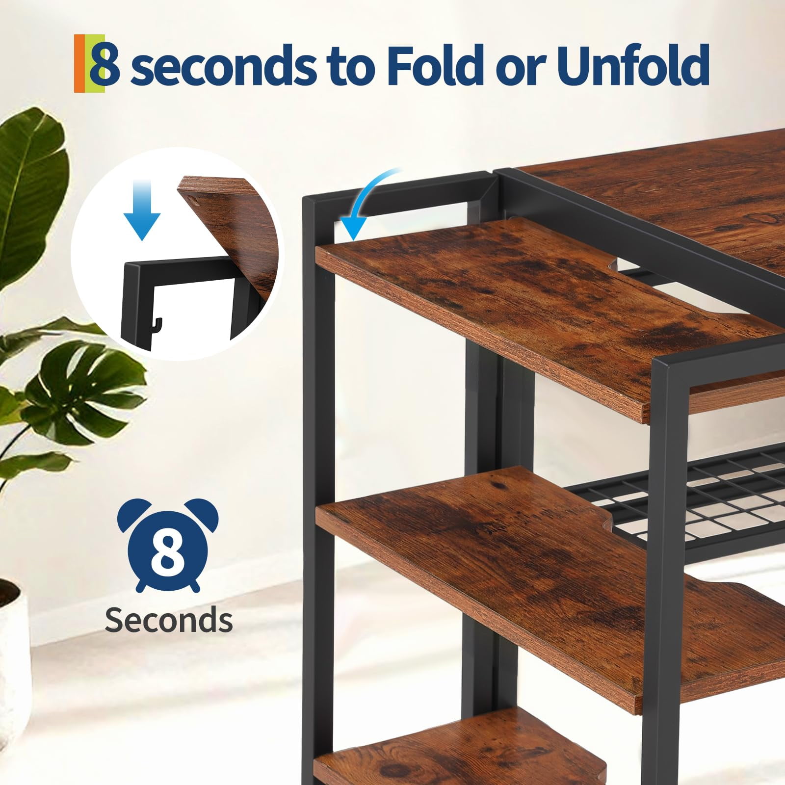 Towallmark 35 Inch Folding Computer Desk with Storage Shelf, Small Space Writing Desk No Assembly Required for Home Office, Bedroom, Dorm, Apartment, Brown