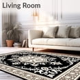 thumbnail image 2 of ODIKA 4'x6' Machine Washable Non-Slip Area Rug, Vintage Inspired Scrollwork with Flourishing Leaf Details High Traffic Rug with Pad, Black, 461885, 2 of 8