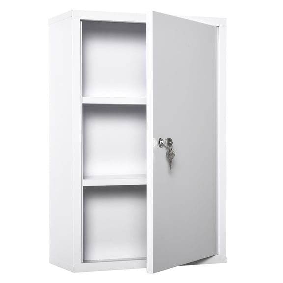 Demi Bonn 23" Steel Wall Mount Medicine Cabinet Triple Tier Emergency Box Lockable with Keys for Bathroom Kitchen, White