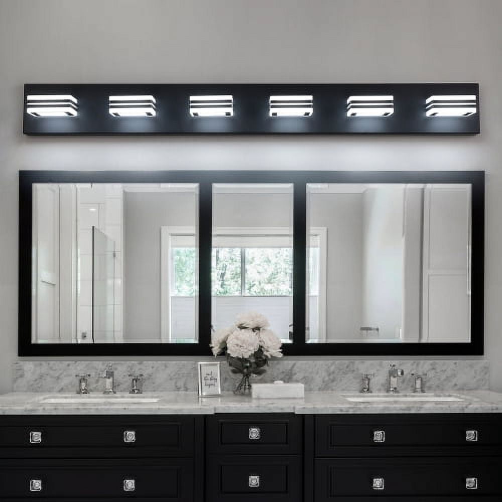 Hi-LIGHTS,Modern 6-Light(6000K) Rotatable & Dimmable LED Vanity Light with Acrylic Shades,Sleek Bathroom Wall Fixture for Bathroom,Dressing Room,Mirror Cabinet,Living Room,Bedroom(Black）
