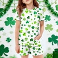 thumbnail image 2 of WERYOUNG Girl's Outfit Sets St Patrick's Day Print Short Sleeve Crewneck Tee And Shorts Two Piece Kids Outfits Club Party Versatile Cozy Clothing Sets, 2 of 4
