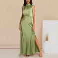 thumbnail image 4 of Beshee Cocktail Dresses for Women Summer Long Formal Satin Dress Mock Neck Sleeveless Side Slit Flowy Maxi Tank Dresses Prom Dresses 2025 Womens Dresses Green S, 4 of 9