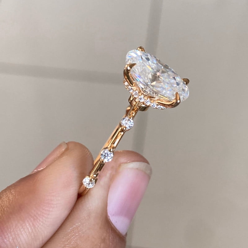 Cora Jewellery 2.75TCW Distance Diamond Oval Moissanite Engagement Ring For Women, 14K Rose Gold