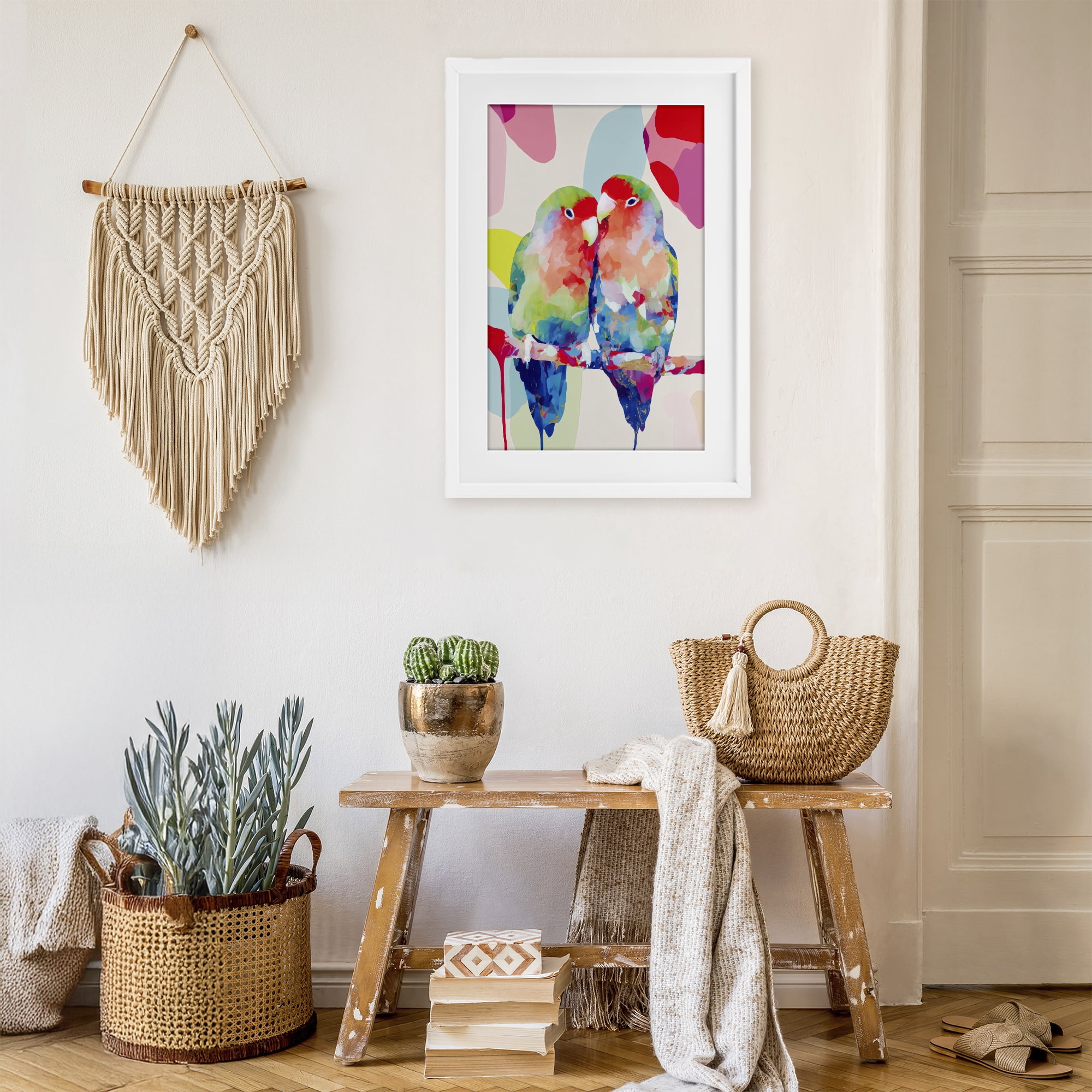 Stupell Industries Lovebirds on a Branch White Framed Print Under Glass, design by Chromatic Storm Studio