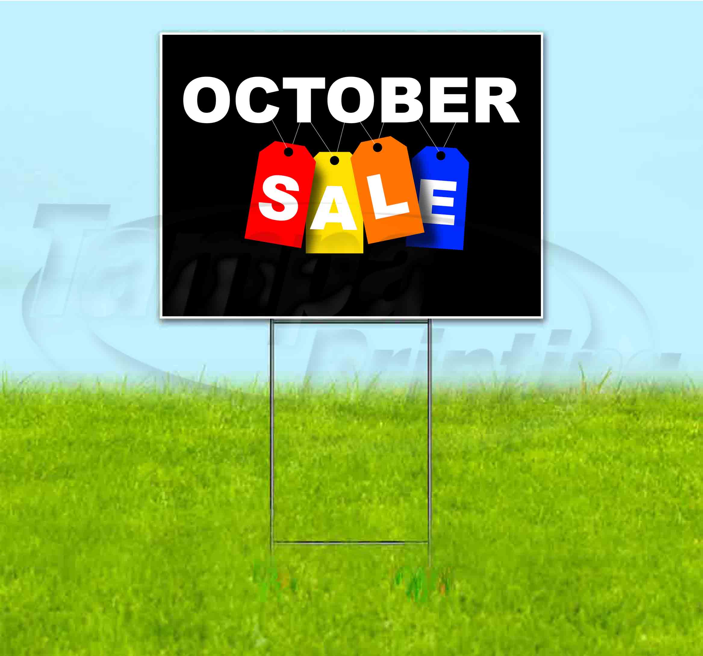 October Sale Tag (18" x 24") Yard Sign, Includes Metal Step Stake