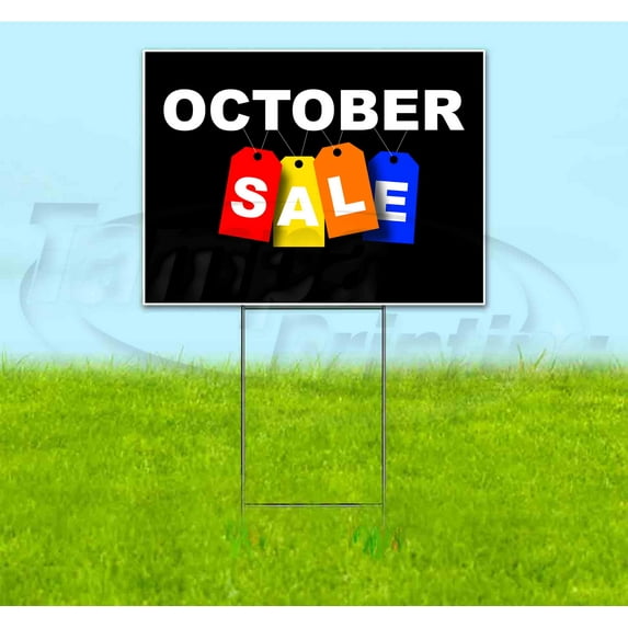 October Sale Tag (18" x 24") Yard Sign, Includes Metal Step Stake