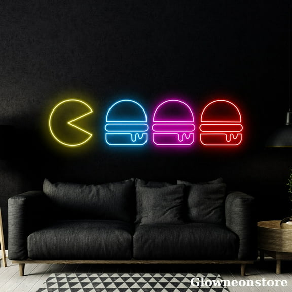 Glowneon Burger Neon Sign, Burger Led Light, Fast Food Shop Sign, Hamburger Decor Store