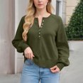 thumbnail image 3 of Women's Button Neck Sweater Long Sleeve Henley Fashion Loose Knit Pullover for Fall and Winter, Casual and Comfortable Top, Ideal for Daily Wear,Army Green,Size L, 3 of 9