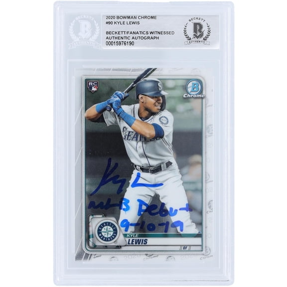 Kyle Lewis Seattle Mariners Autographed 2020 Bowman Chrome #90 Beckett Fanatics Witnessed Authenticated Rookie Card with "MLB Debut 9/10/19" Inscription - Fanatics Authentic Certified