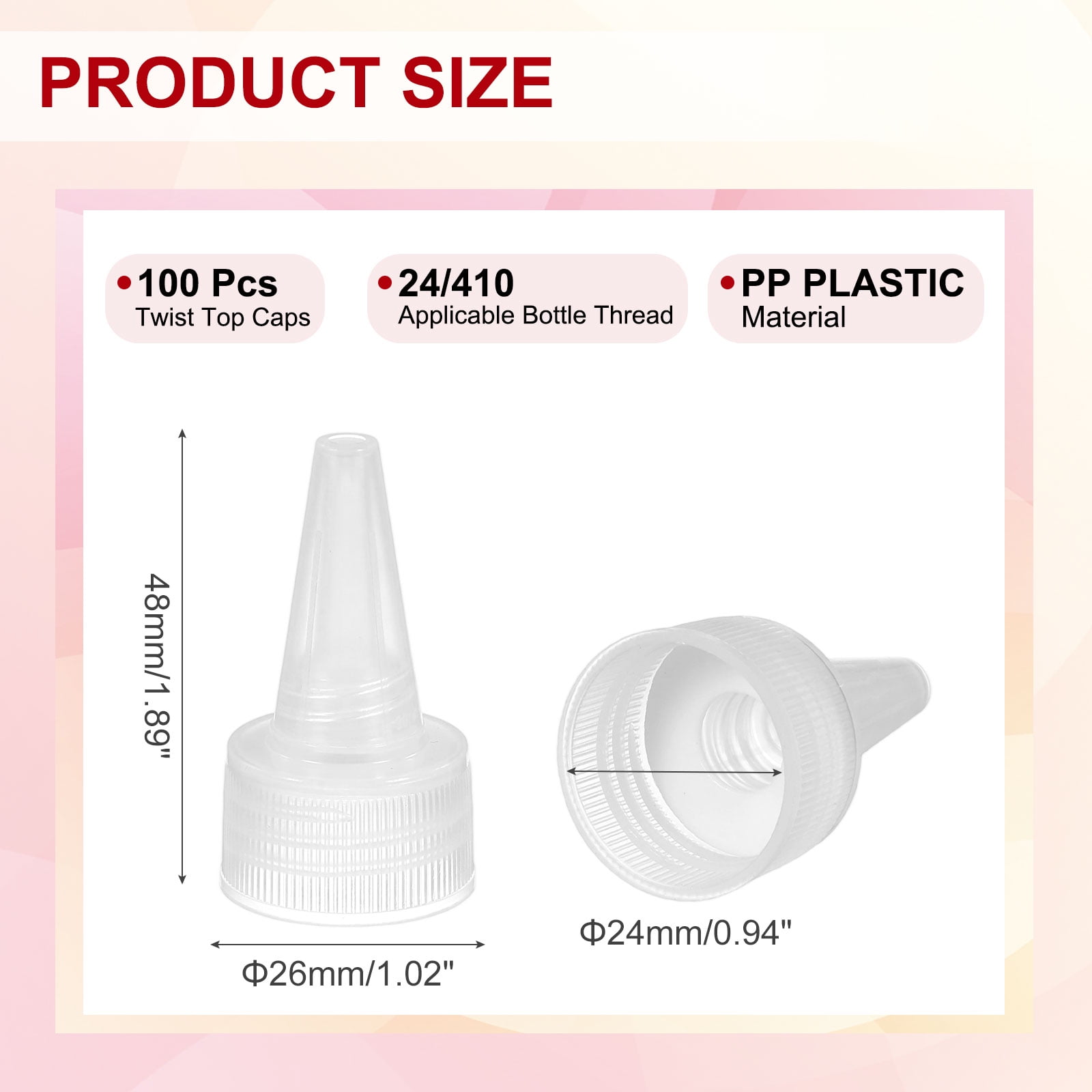 Uxcell24/410 Twist Top Caps, 100Pcs Plastic Squeeze Bottle Replacement Caps with Foam Gasket for Paint Lids Glue Dispensing DIY Crafts, Clear